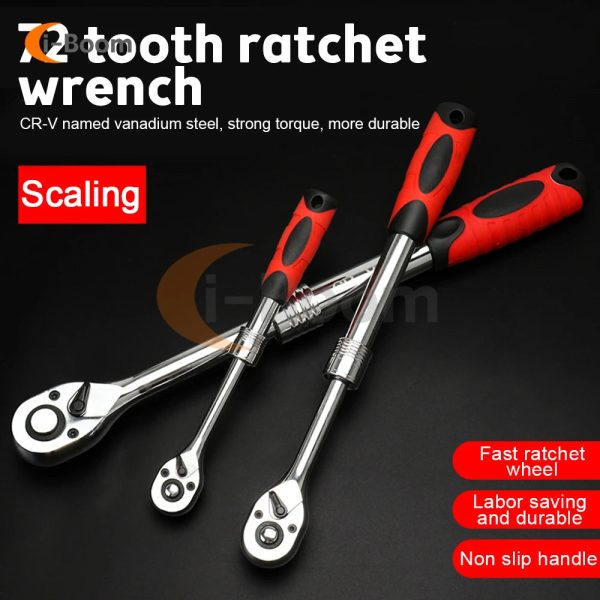 1/4" 3/8" 1/2" inch Ratchet Wrench 72 Teeth Extending Telescopic Ratchet Socket Wrench Tool Plate Ratchet Handle Wrench Tools - Image 3
